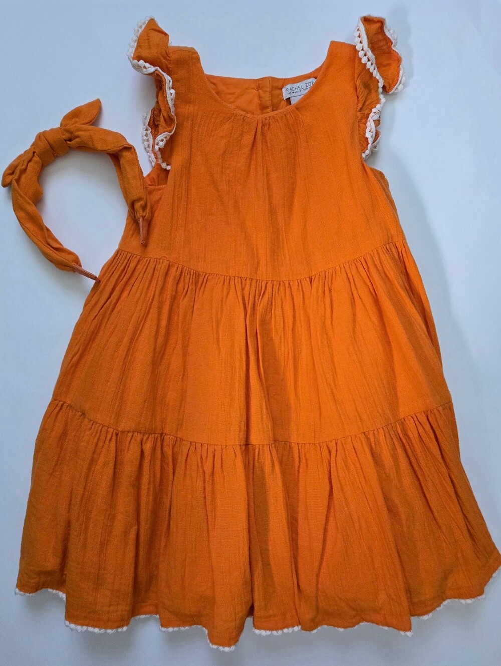 Rachel Zoe Orange Toddler Girls Tiered Cotton Dress Size 4 + Matching Headband
